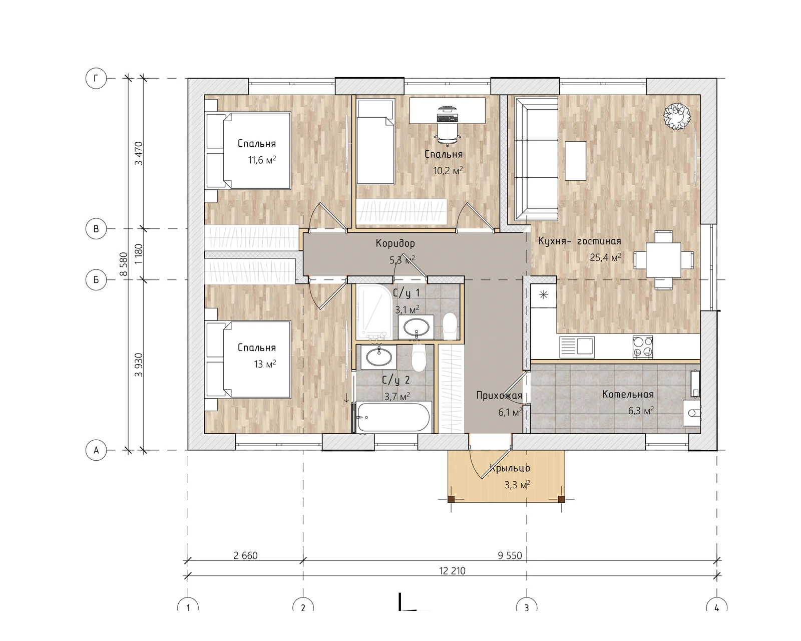 Планировка компактного дома 82 м²