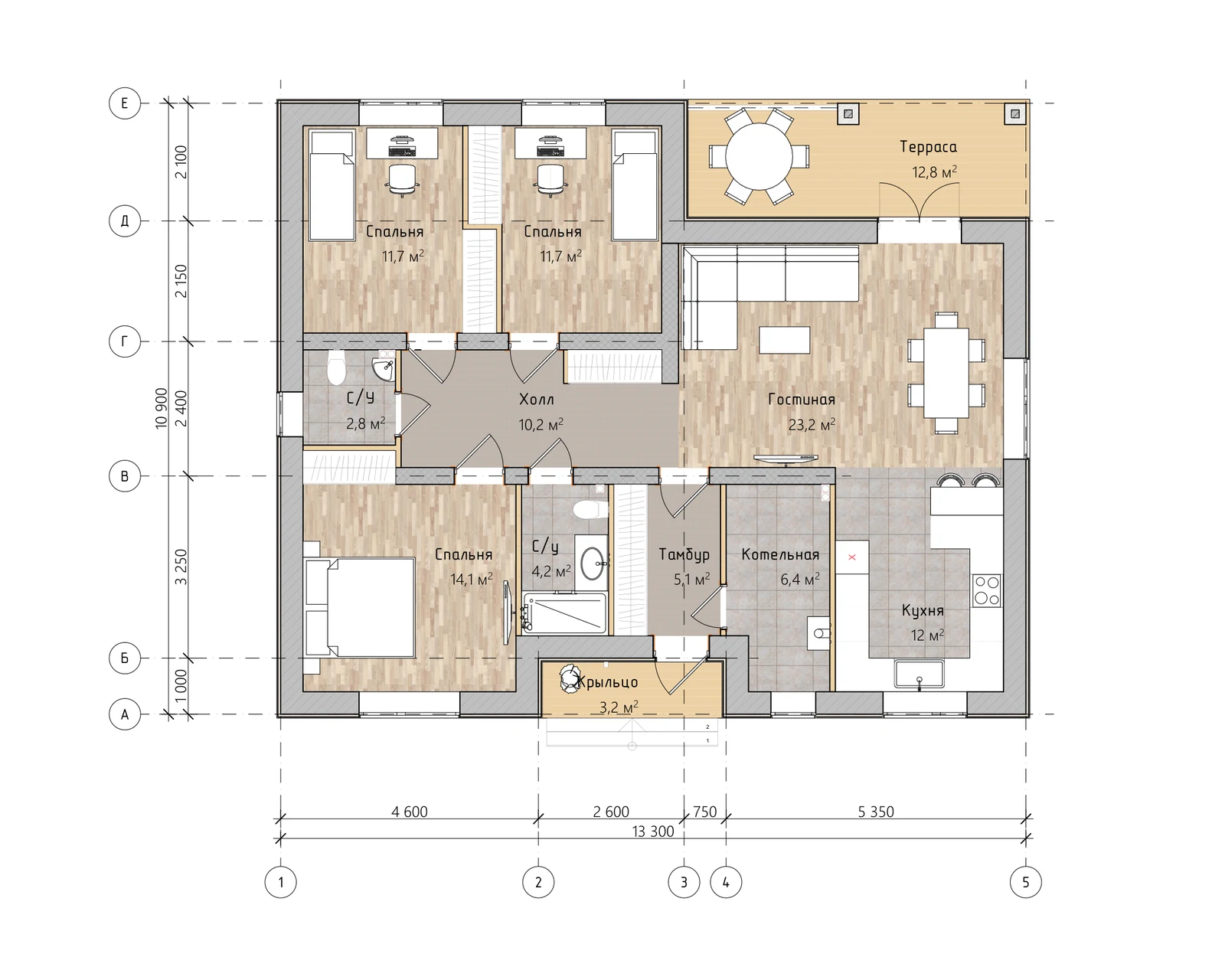 Планировка семейного дома 102 м²