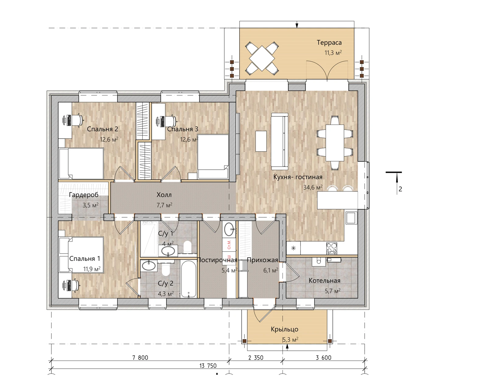 Планировка просторного дома 108 м²